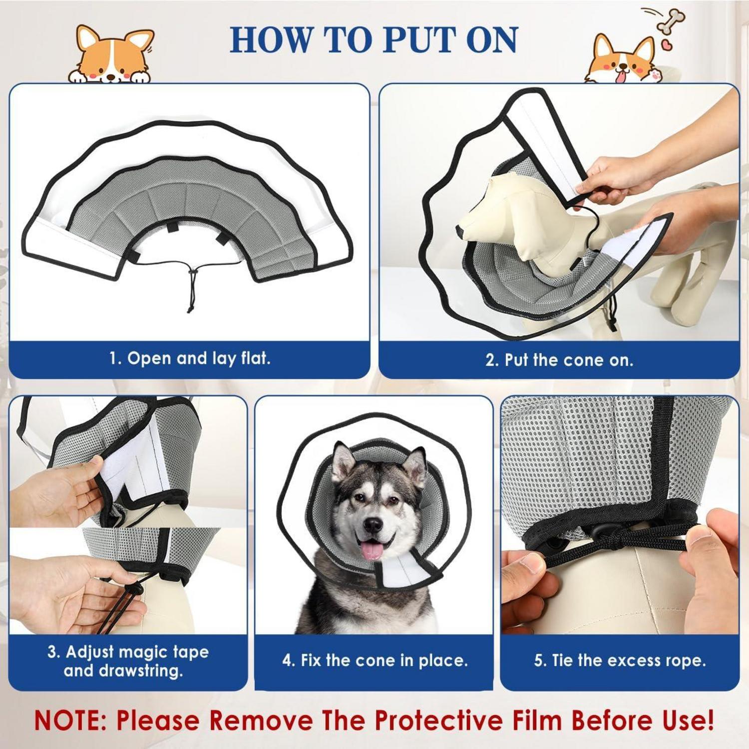 VavoPaw Schutzkragen Hund PVC Transparent Verstellbar Grau XXL