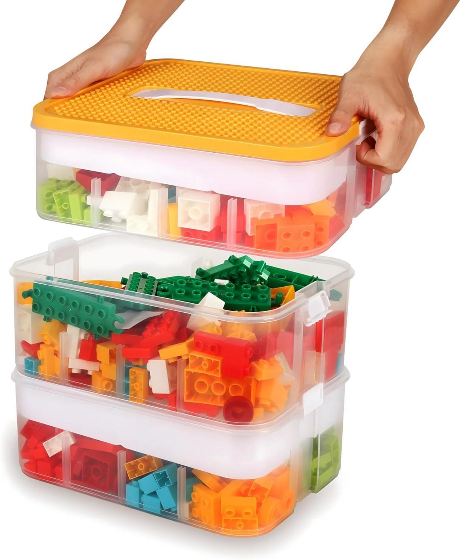 Aufbewahrungsbox für Lego Bausteine mit Deckel stapelbar transparent
