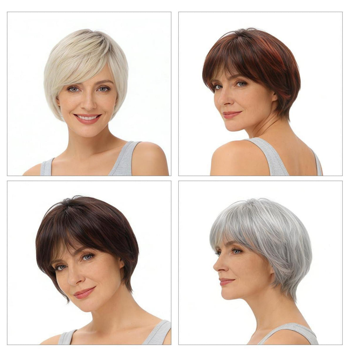 Pixie Cut Perücke Damen Ombre Beige mit Pony & Haarnetz