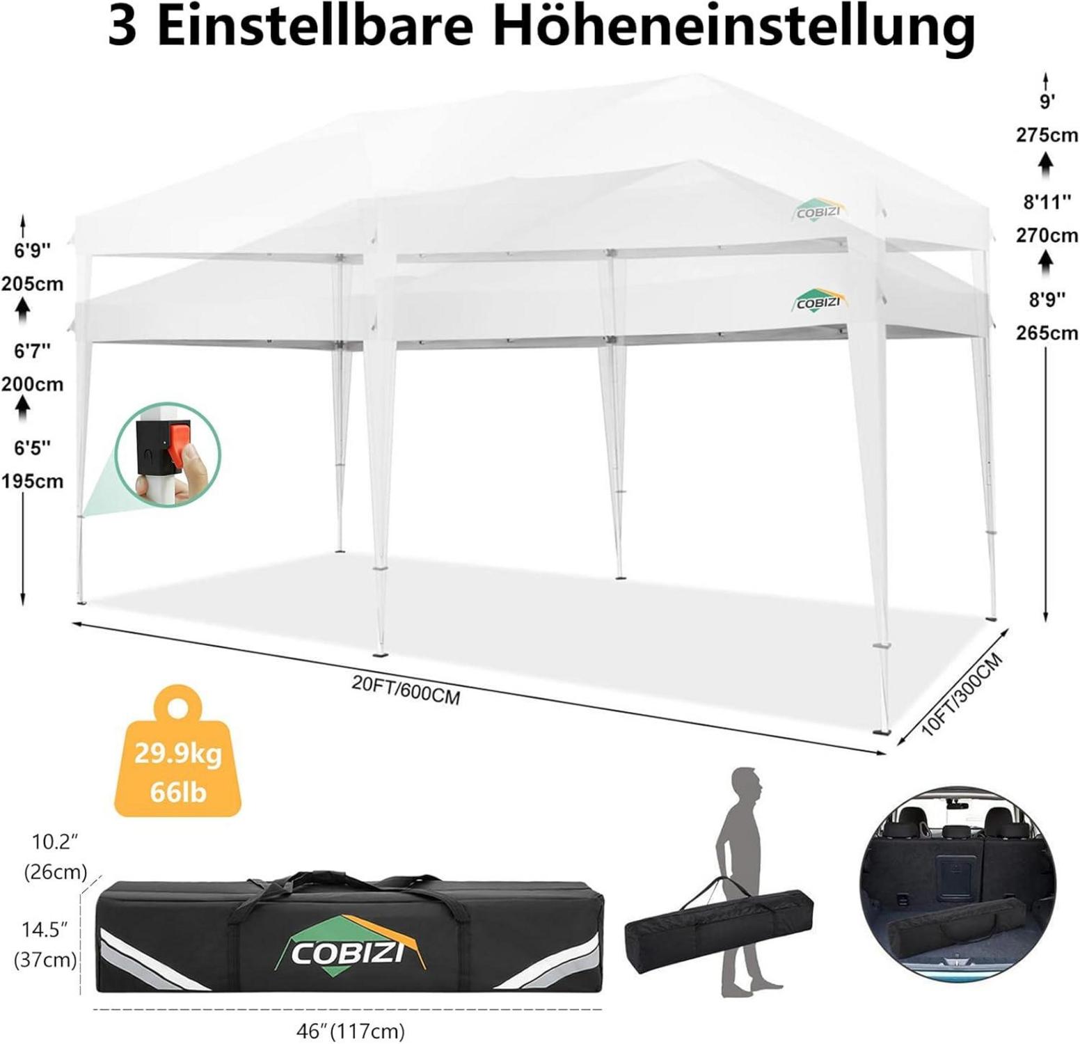 COBIZI 3x6 Faltpavillon Wasserdicht Winterfest Pop Up