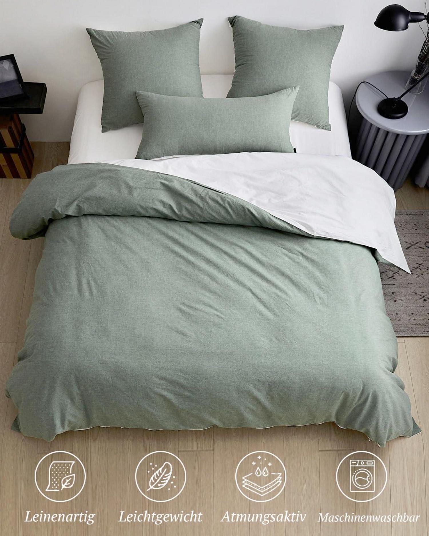 Bettwäsche-Set Baumwolle 220x240cm LightGreen Stone Washed Look
