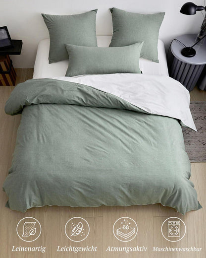 Bettwäsche-Set Baumwolle 220x240cm LightGreen Stone Washed Look