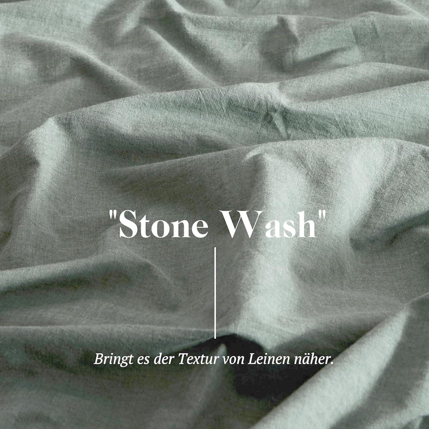 SOULFUL Bettwäsche 220x240 Baumwolle 3tlg LightGreen Stone Washed