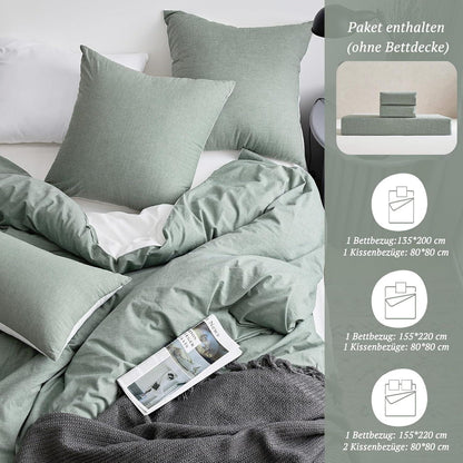 SOULFUL Bettwäsche 220x240 Baumwolle 3tlg LightGreen Stone Washed