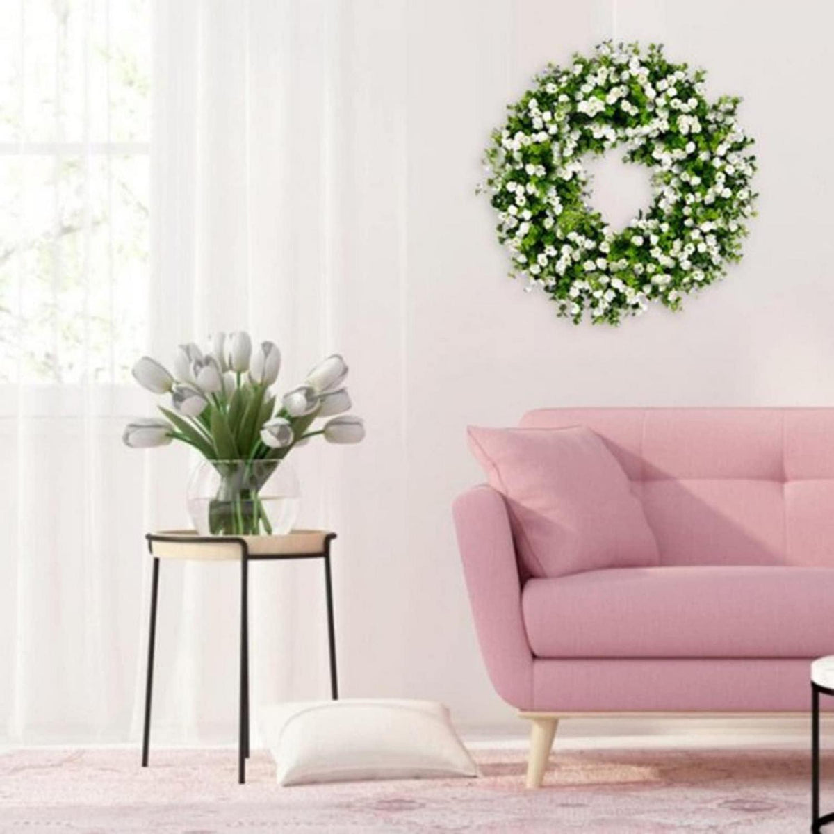 Ganzjähriger Türkranz für Haustür, Künstlicher Blumenkranz Deko 40cm