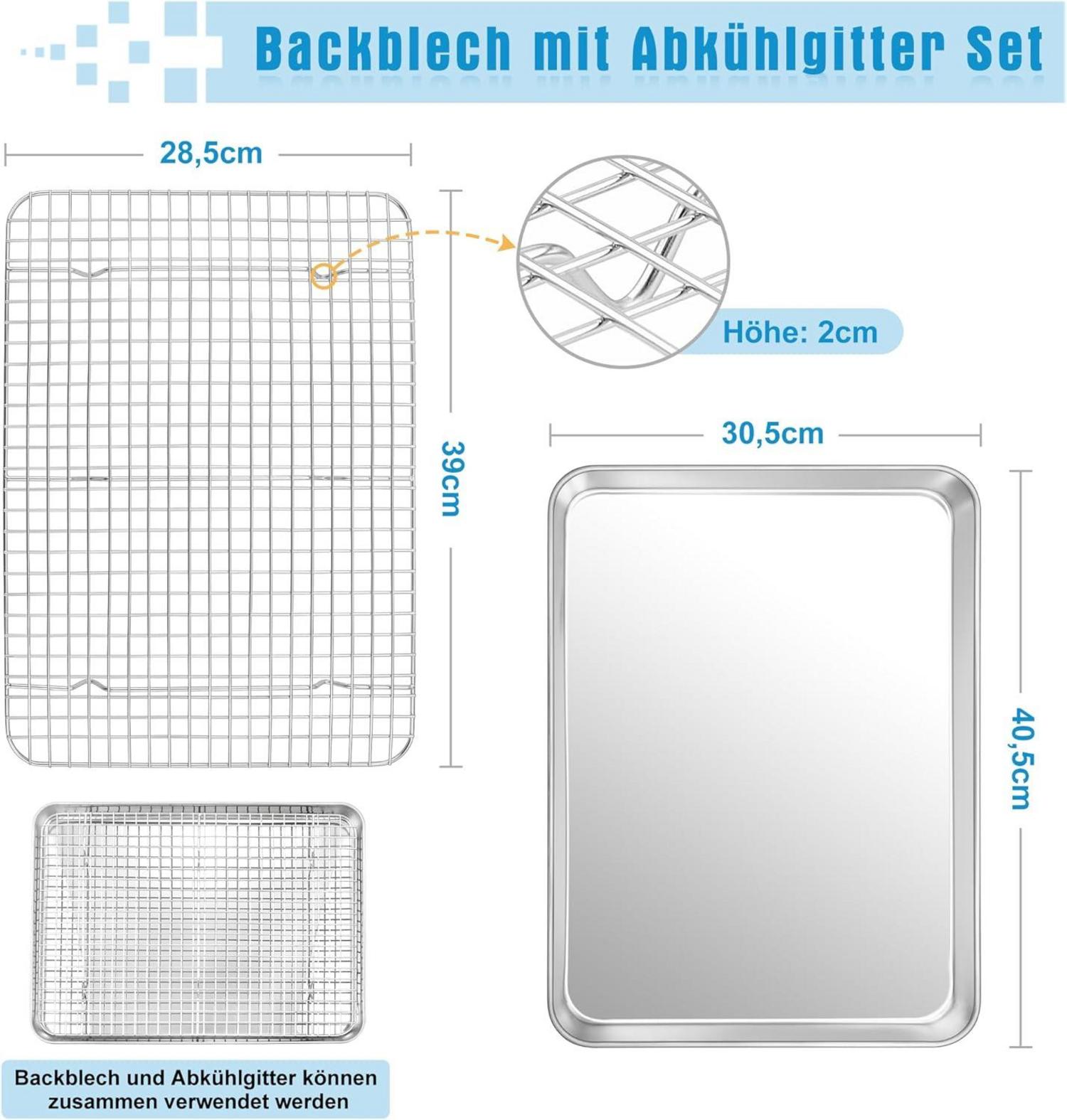 Backblech mit Abkühlgitter Edelstahl 40,5x30,5x2,5cm
