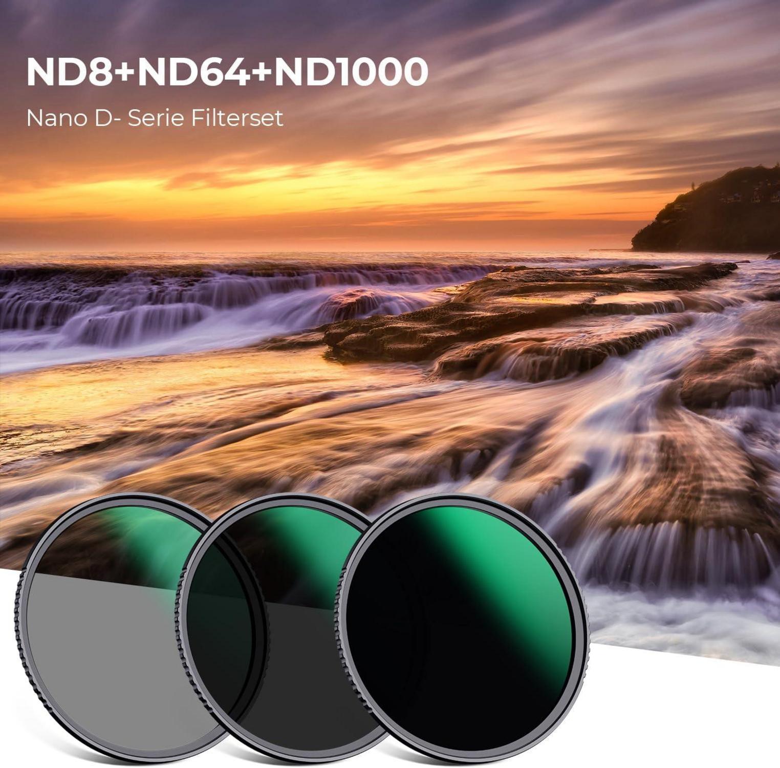 55mm ND Filterset ND8+ND64+ND1000 Neutrale Graufilter Koffer