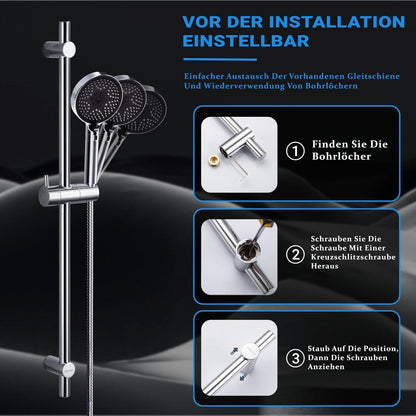 Edelstahl Duschstange Set mit Handbrause & Duschkopf 70cm