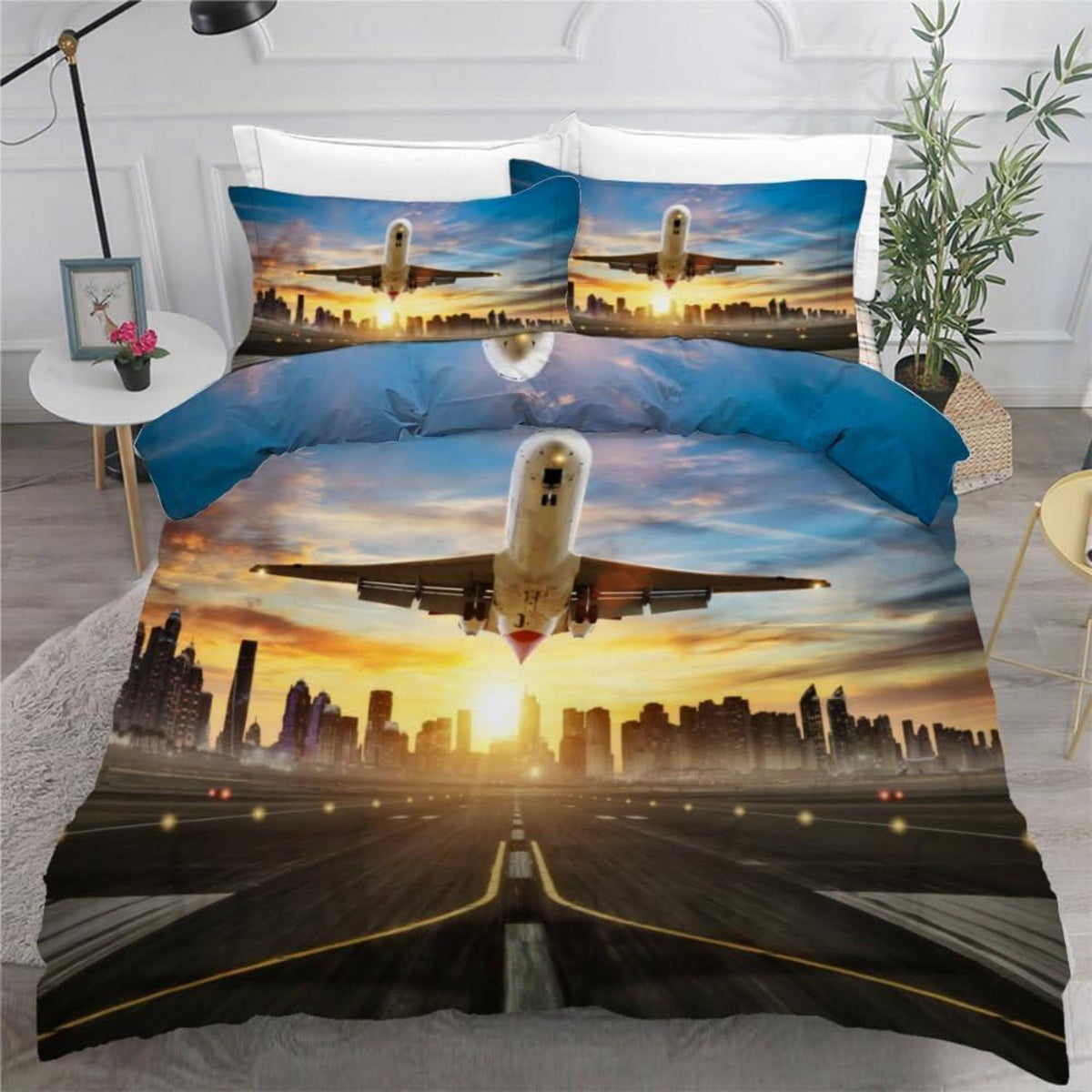 Flugzeug Bettwäsche Set 220x240 cm - 3-teilig Mikrofaser