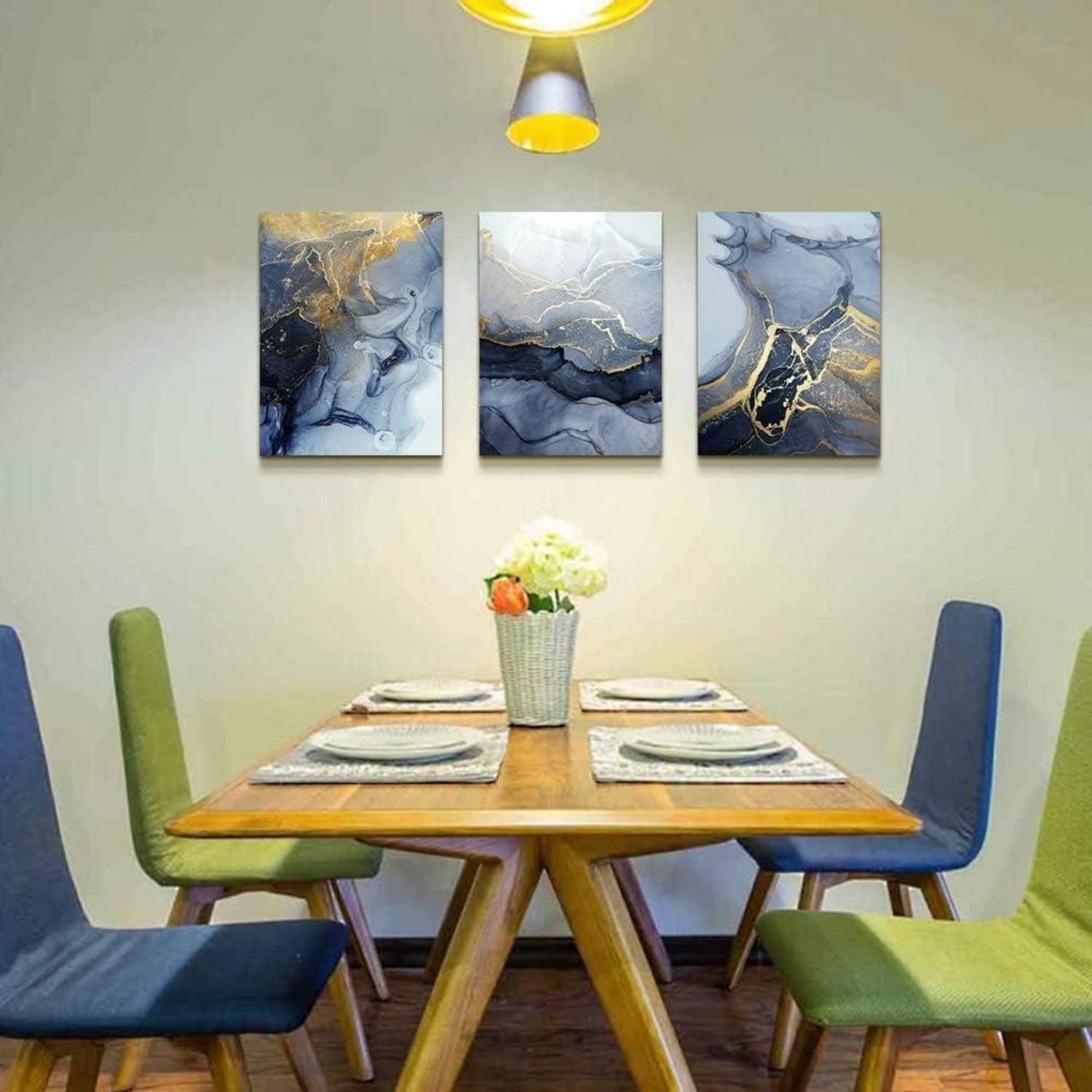 Blau Gold Marmorstruktur Wandbilder Wohnzimmer Deko 40x30cm