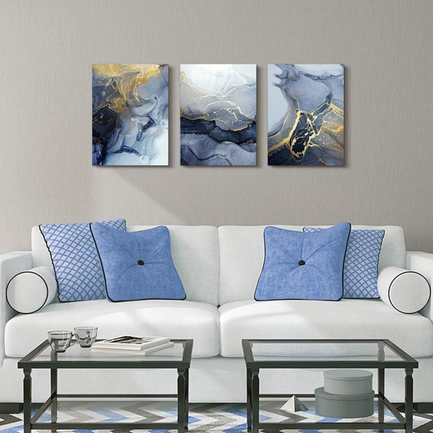 Blau Gold Marmorstruktur Wandbilder 40x30cm Wohnzimmer Moderne Kunst