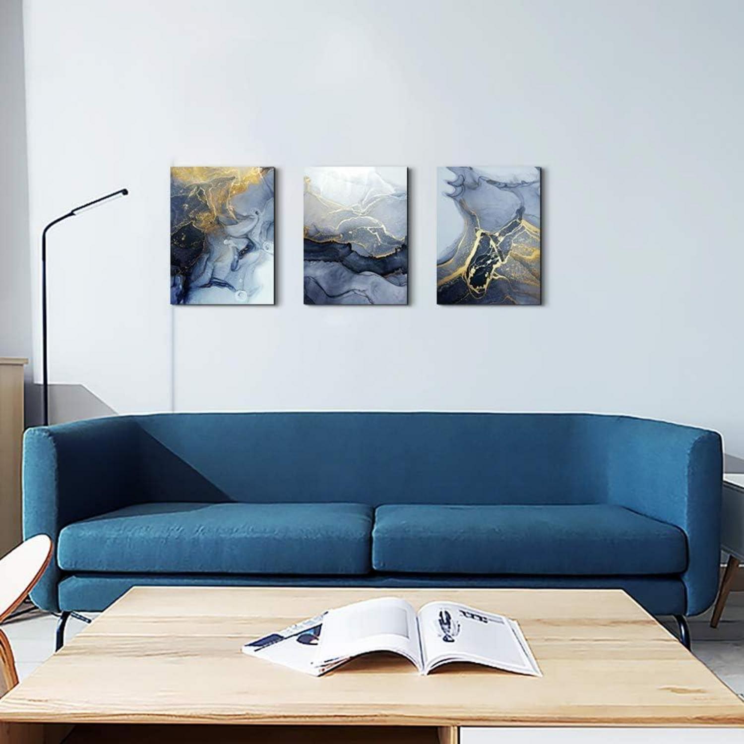 Blau Gold Marmor Abstrakte Bilder Wohnzimmer Deko 40x30cm