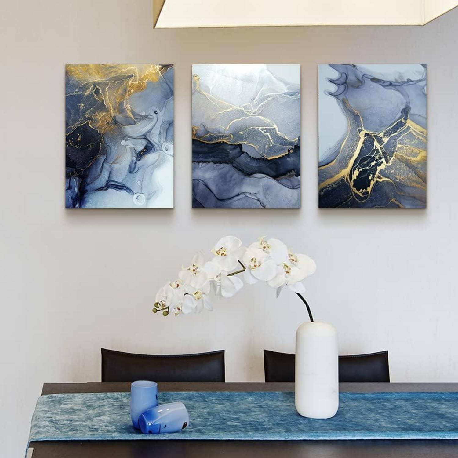 Blau Gold Marmorstruktur Wandbilder Wohnzimmer Deko 40x30cm