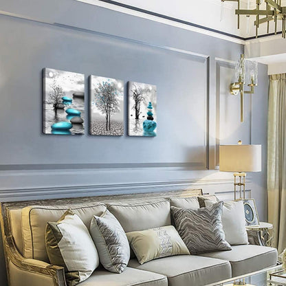 Schwarz-Weiß Wandbilder Set Großer Baum See Landschaft