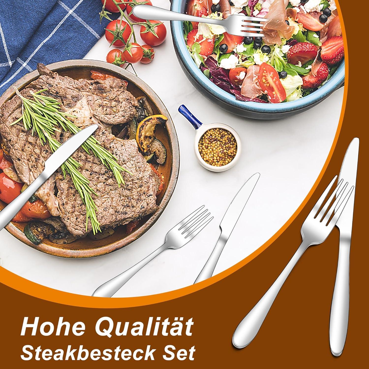 Joyfair Edelstahl Steakbesteck Set für 12 Personen 24-teilig