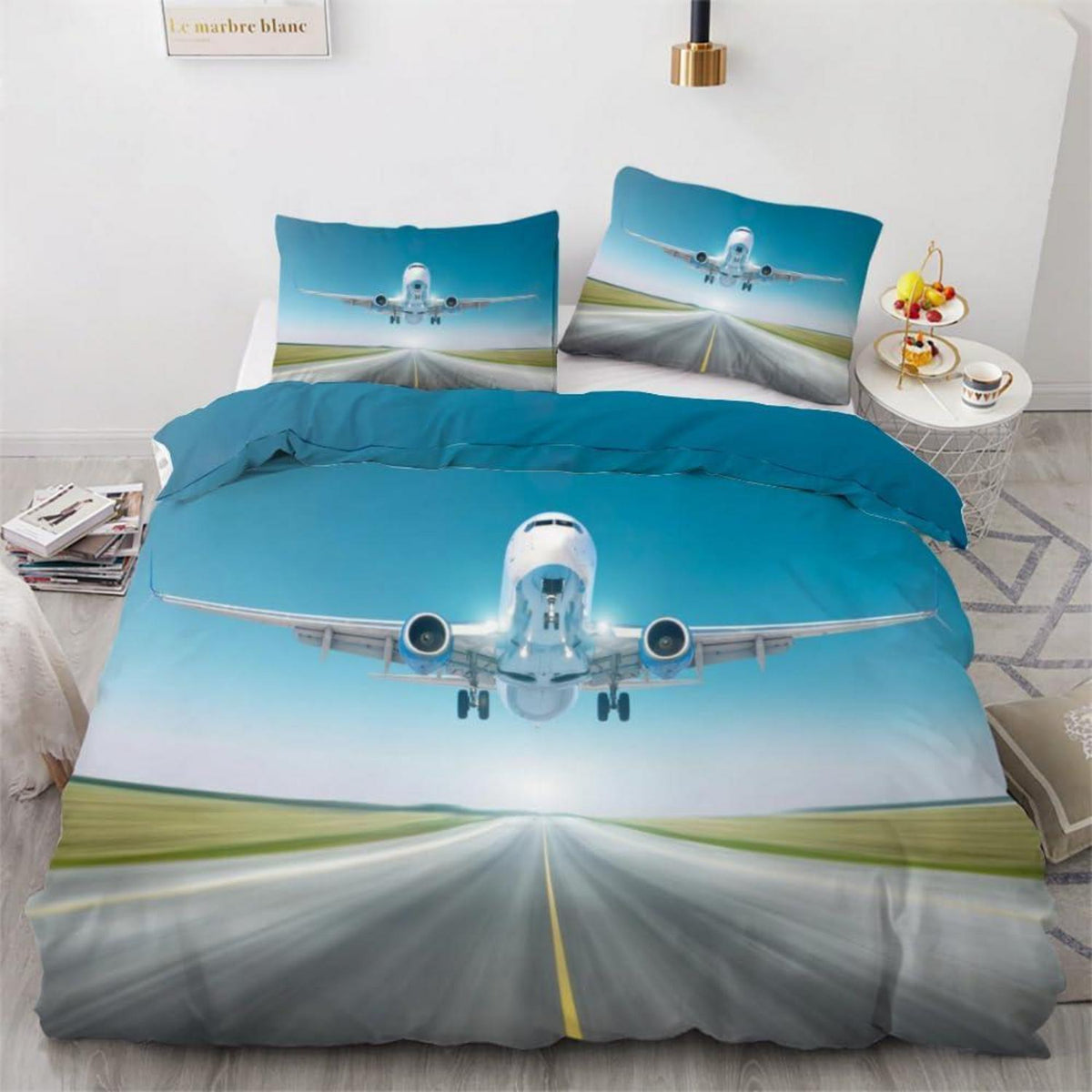 Flugzeug Kinderbettwäsche Set 135x200 cm 4-teilig Mikrofaser