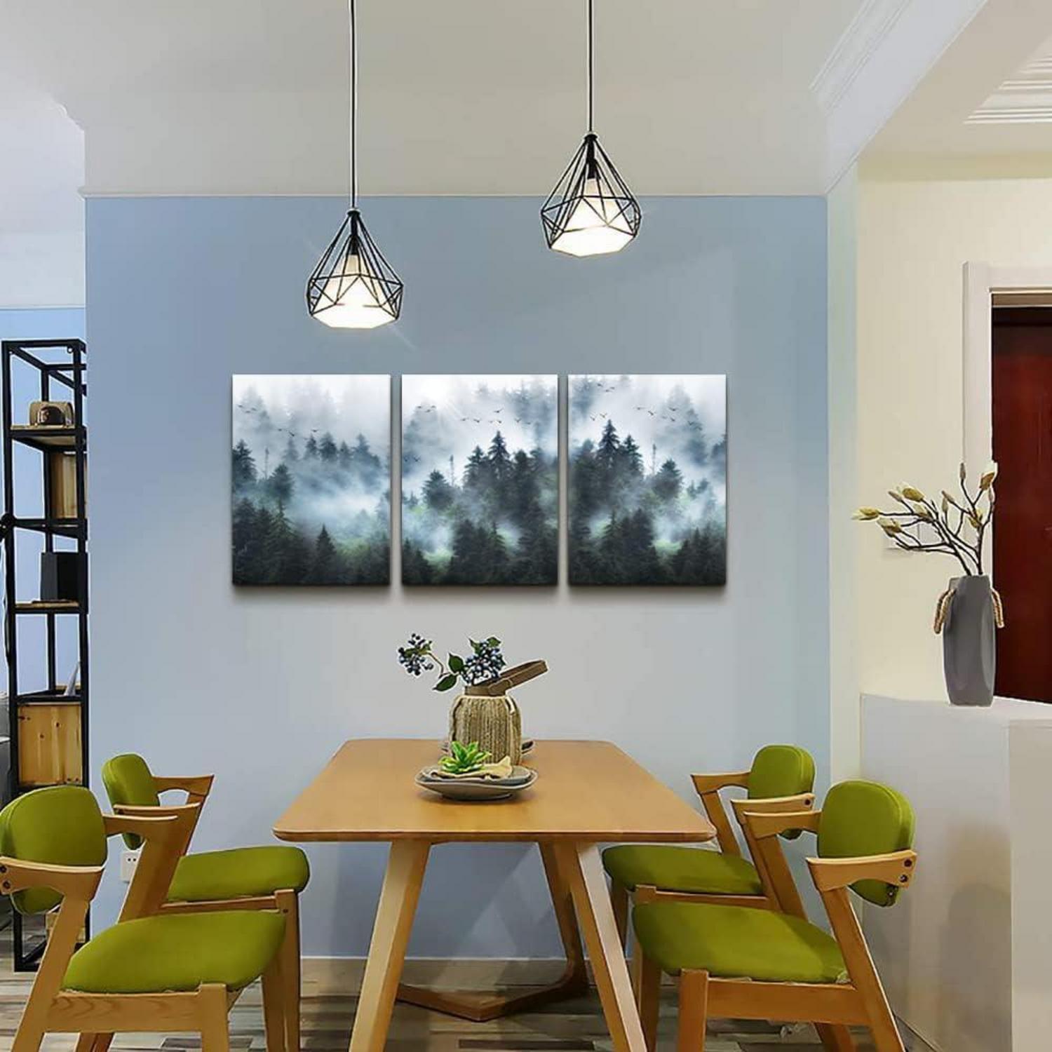 Nebliger Wald Vögel Leinwand 40x30cm Wandkunst Wohnzimmer Büro