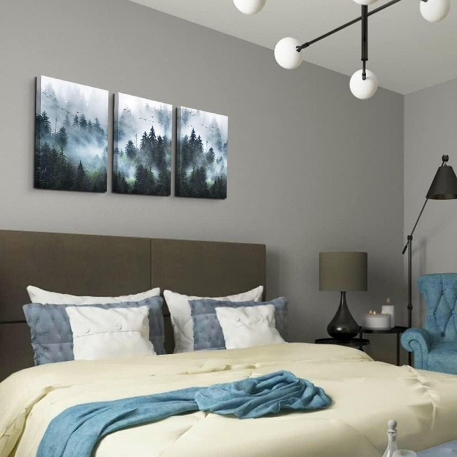 Nebliger Wald Vögel Leinwand 40x30cm Wandkunst Wohnzimmer Büro