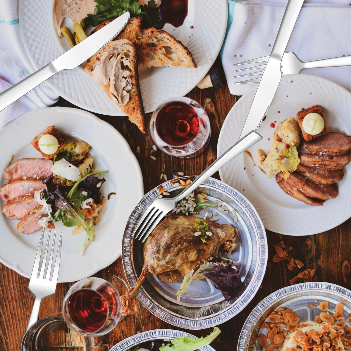 Joyfair Steakbesteck Set 24-teilig für 12 Personen, Edelstahl, spülmaschinenfest