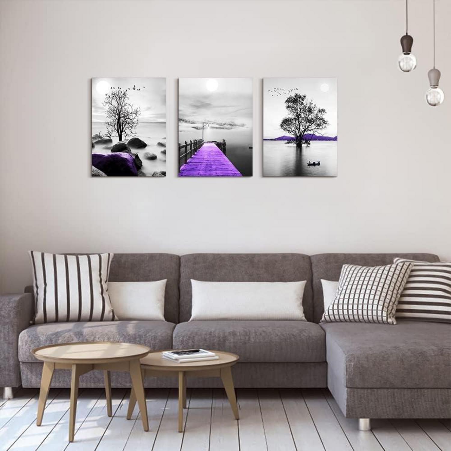 Bild Schwarz Weiß Großer Baum See Wandbilder Natur Lila 40 x 30 cm