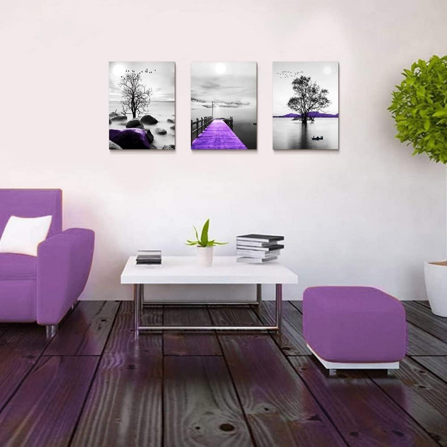 Bilder Schwarz Weiß Großer Baum Landschaft Lila 40x30 Kunst Wandbilder