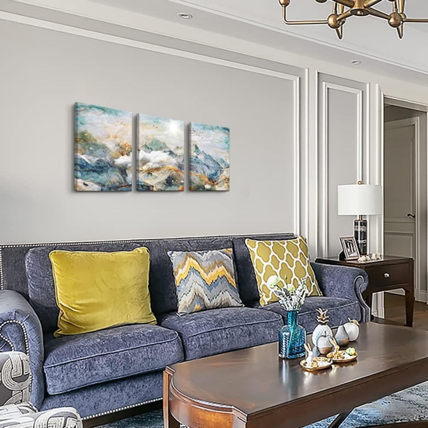 Abstrakte Leinwandbilder Wohnzimmer Deko Wand Gold Blau Grün Berge 40x30 cm