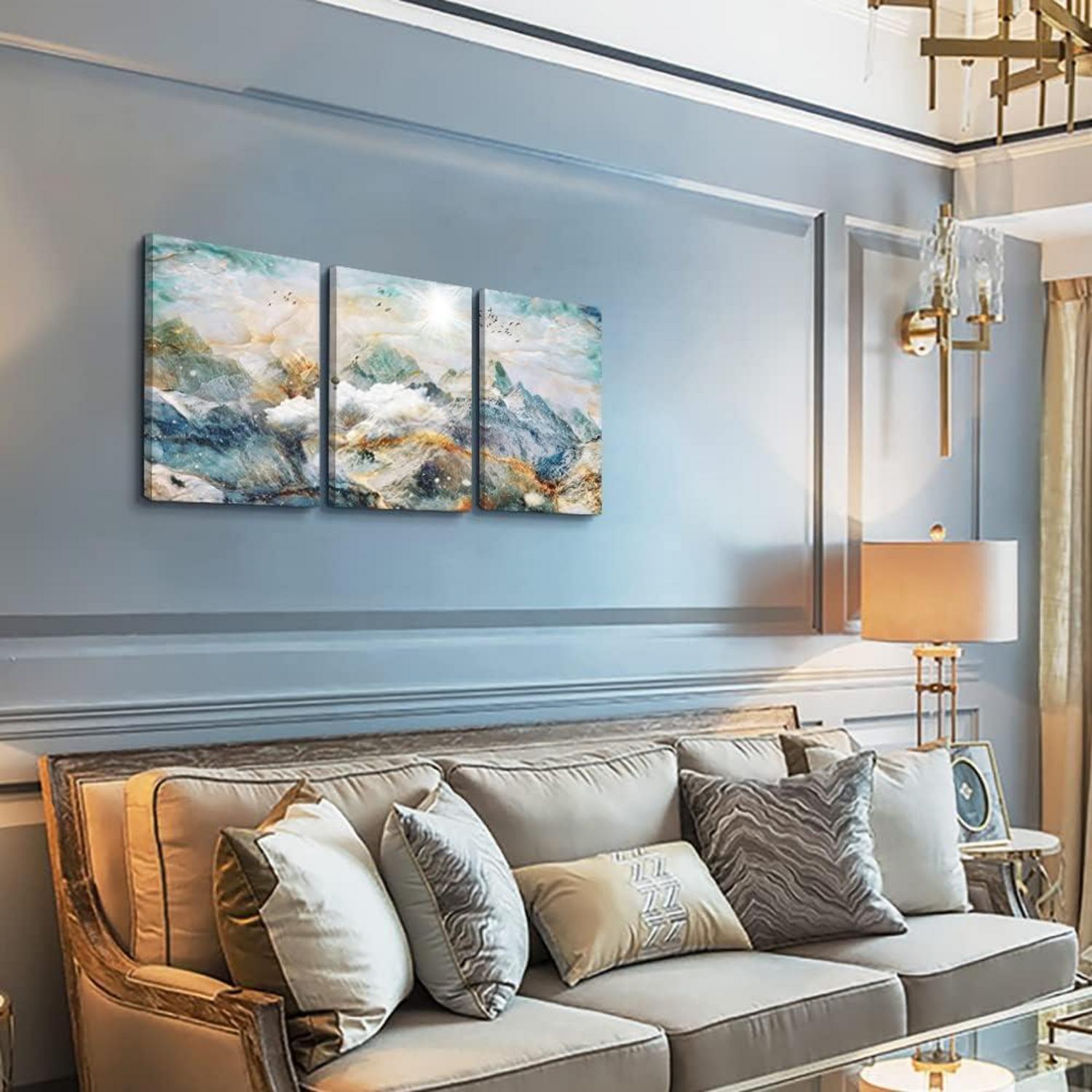 Abstrakte Leinwand Gemälde Wanddekoration Gold Sonne Blau Grün 40x30 cm