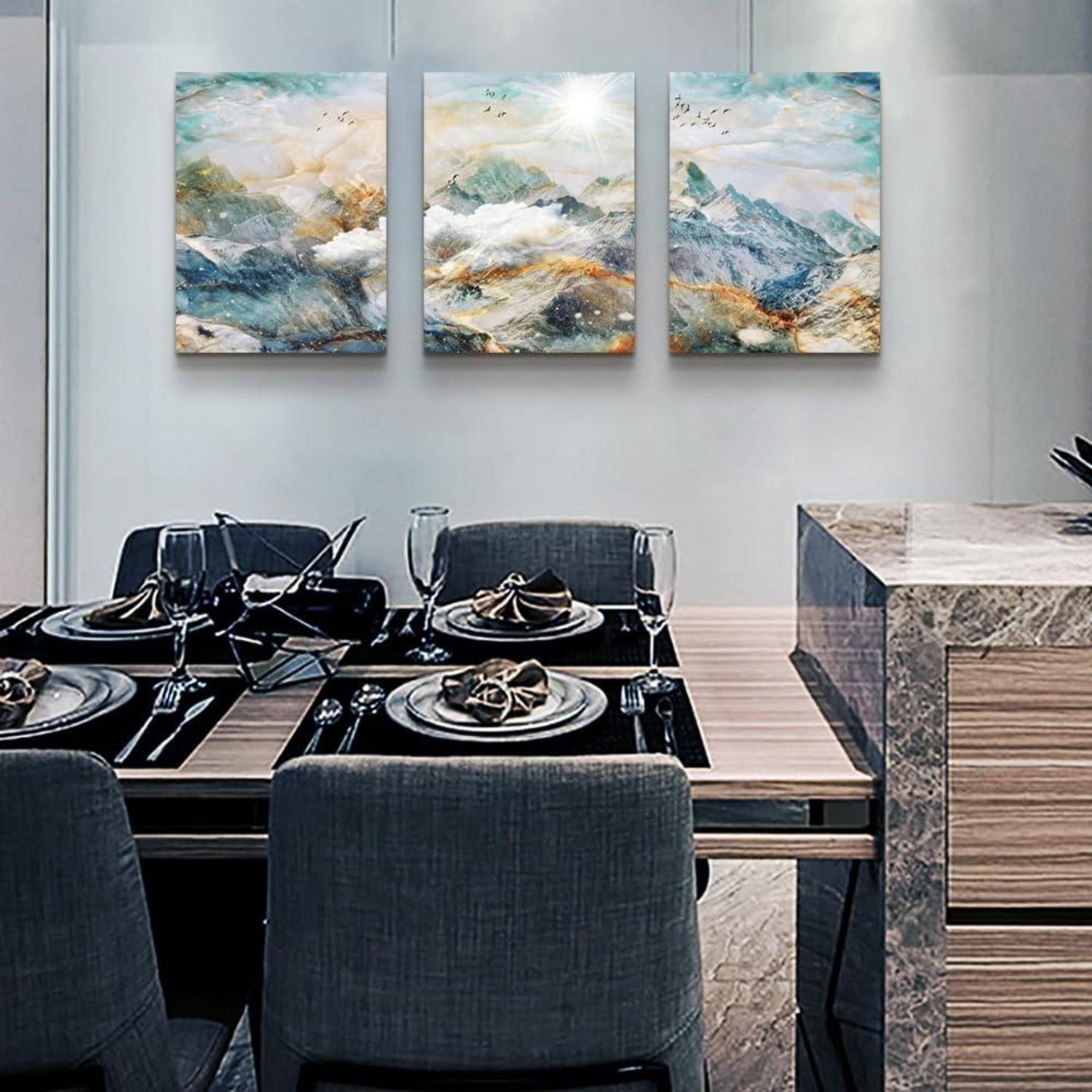 Abstrakte Leinwand 3 Gemälde Wand Wohnzimmer Terrakotta Gold 40x30cm