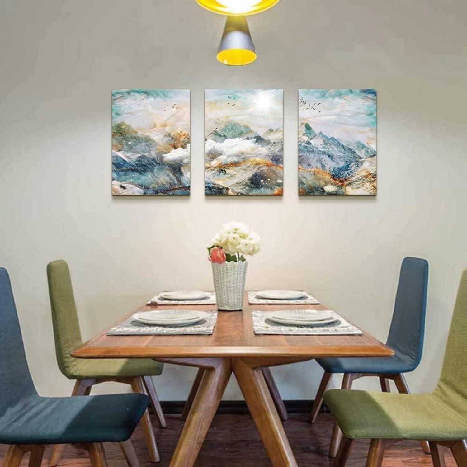 Abstrakte Leinwand Gemälde Wanddekoration Gold Sonne Blau Grün 40x30 cm