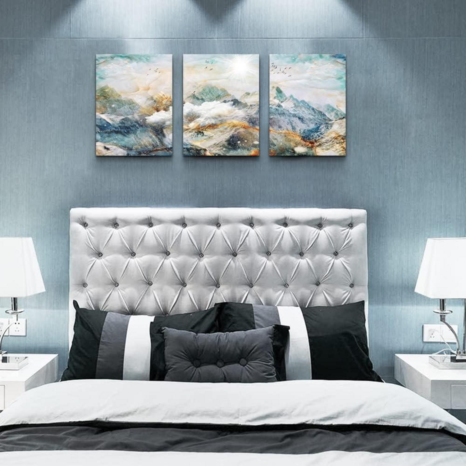 Abstrakte Leinwandbilder Wohnzimmer Deko Wand Gold Blau Grün Berge 40x30 cm