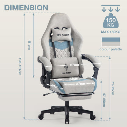 Ergonomischer Gaming Stuhl mit Fußstütze und Armlehne