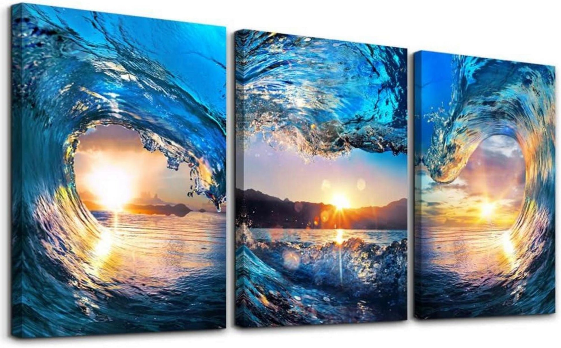 Blaue Herzförmige Wellen Leinwandbilder 30x40cm 3er Set
