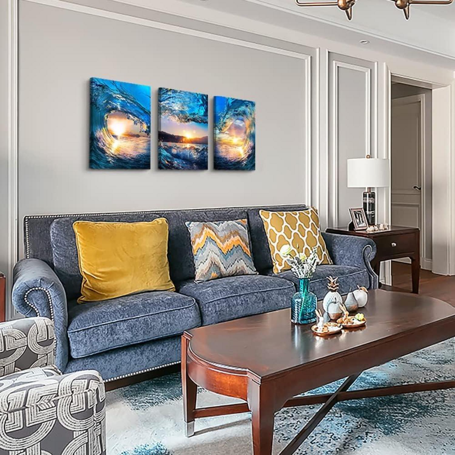 MHARTK66 Sonnenaufgänge Wellenbilder Blau 30x40cm 3er Set