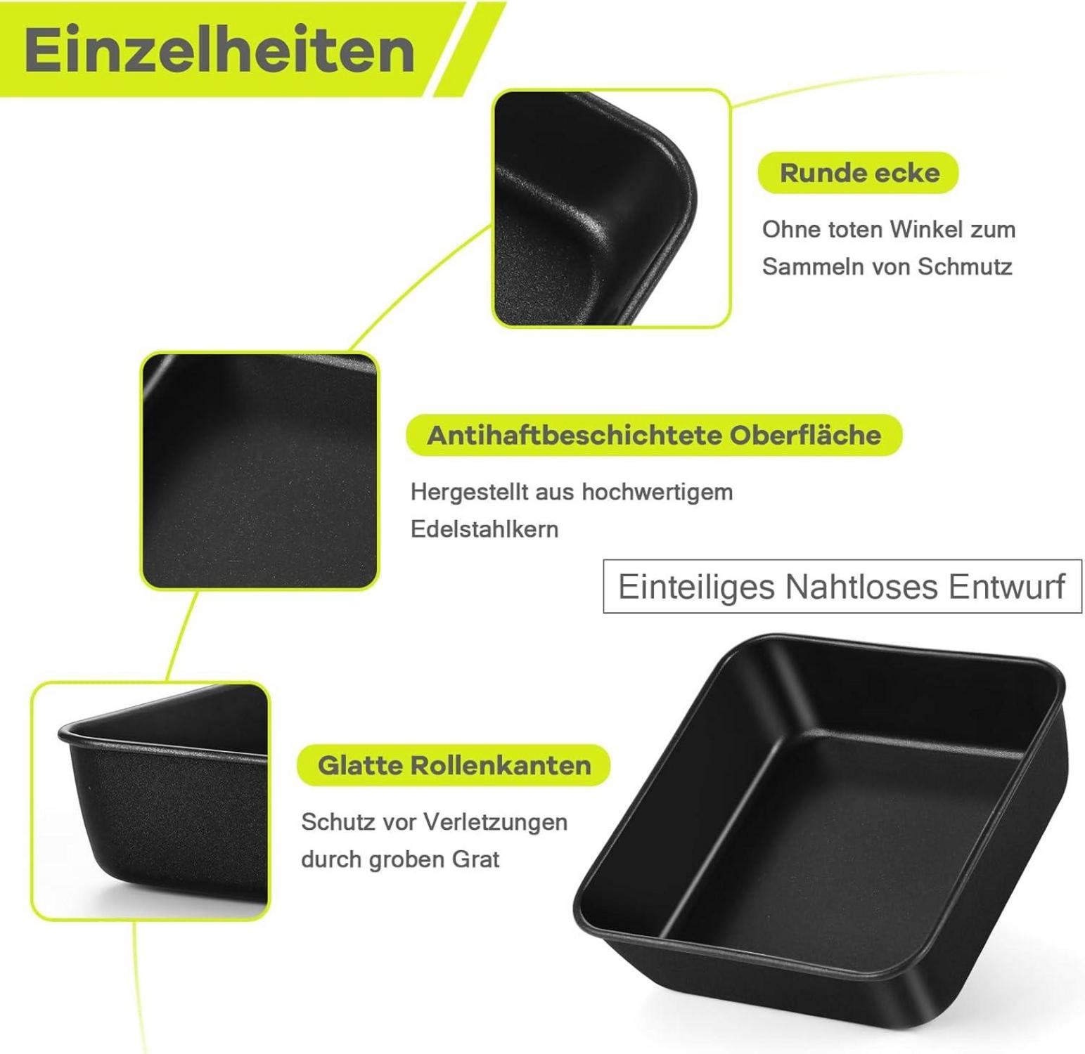 Quadratische Edelstahl Auflaufform Set Schwarz Antihaftbeschichtet 15