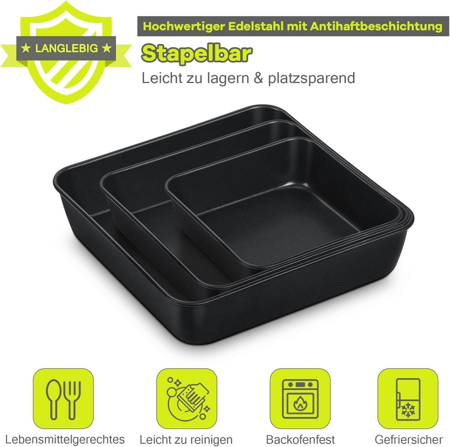 Homikit Edelstahl Auflaufform 3er Set Schwarz Antihaftbeschichtet 15 20 25cm