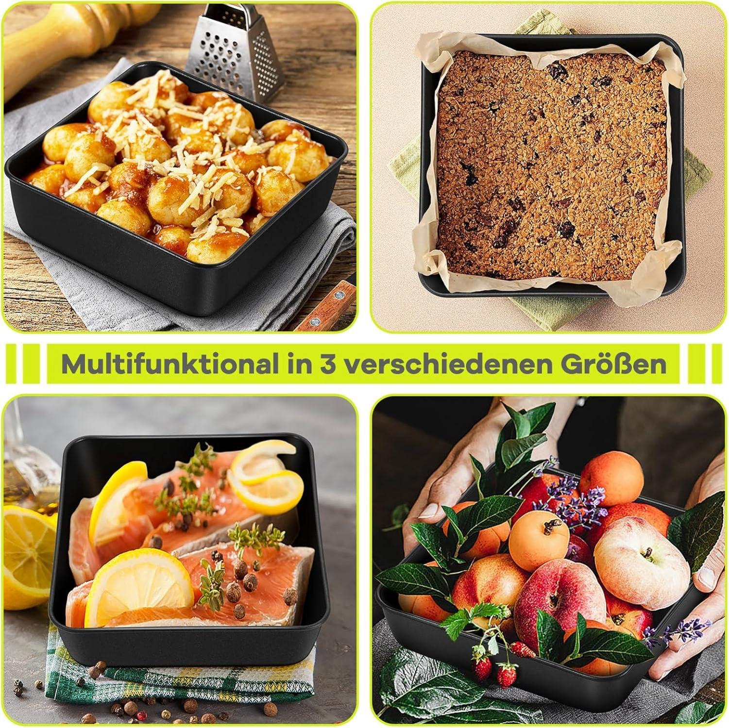 Edelstahl Quadratische Auflaufform Backblech Backform Set 15 20 25cm