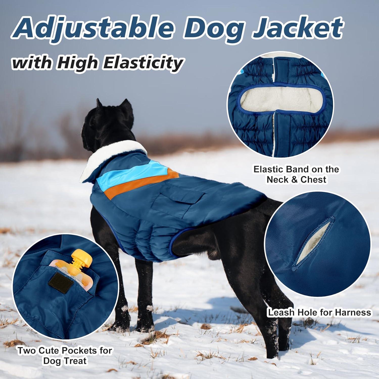 Hundemantel Warme Winterjacke für Große Hunde Klettverschluss Marineblau XL