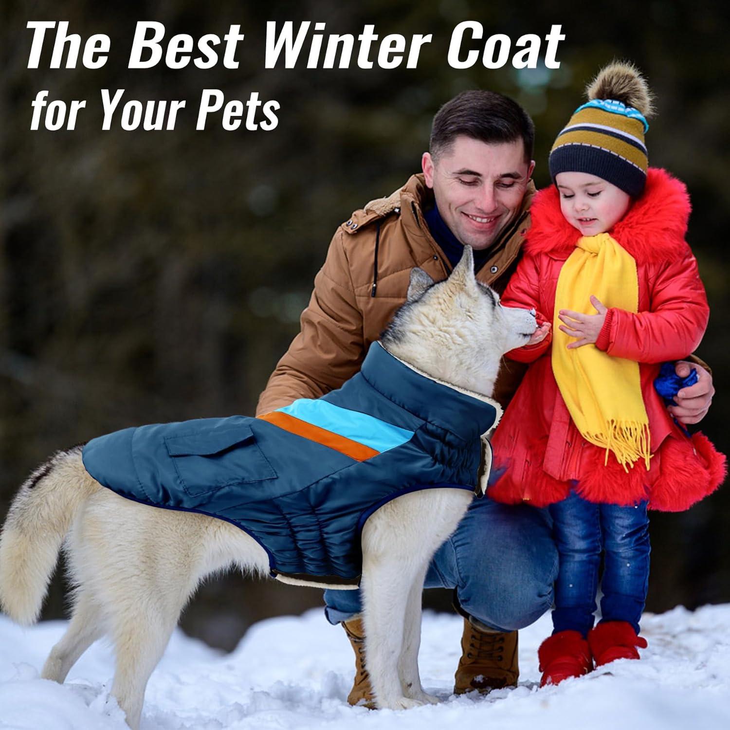 Hundemantel Winterjacke Große Hunde Kragen Baumwolle Warm Klett XL Marineblau