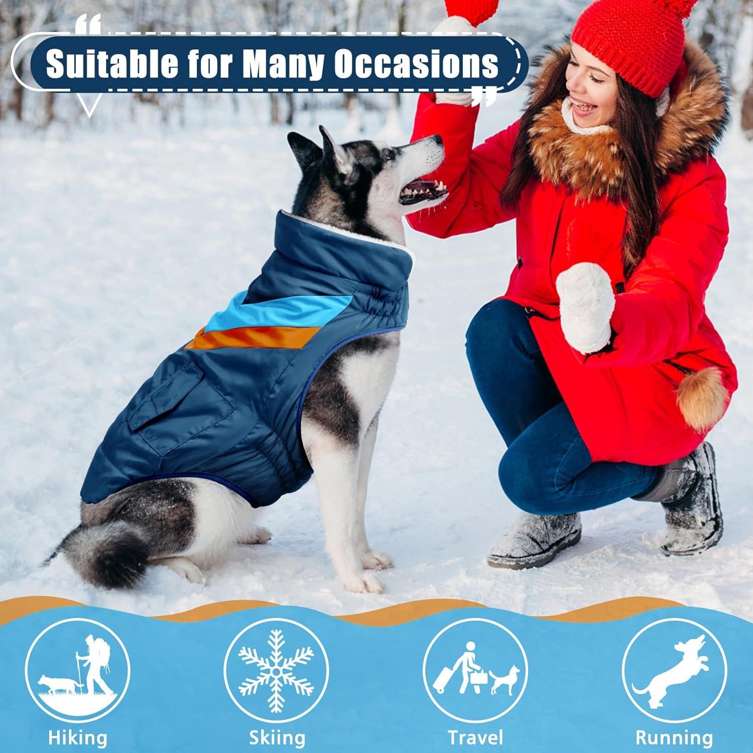 Hundejacke Winter Warme Hoher Kragen Klettverschluss Navy XXXL