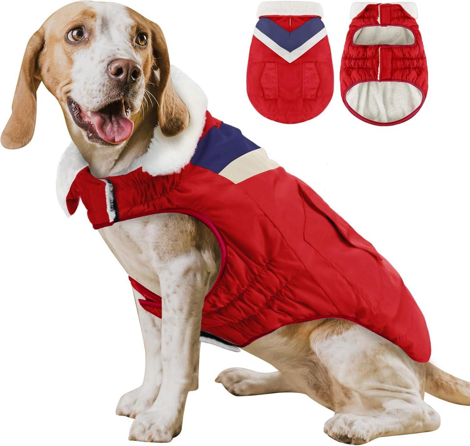 Hundemantel Hundejacke Warm Kragen Baumwolle Winter Wasserdicht Rot