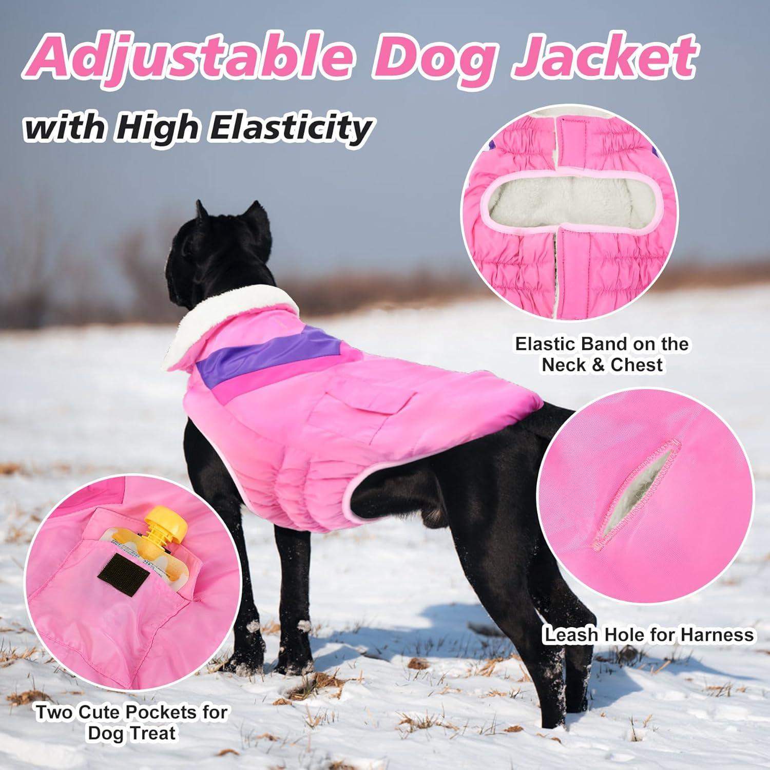 Hundemantel für Große Hunde Winter Warm Klettverschluss Pink-L