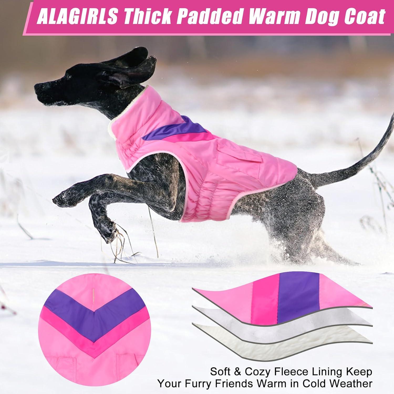 Hundemantel für Große Hunde Winter Warm Klettverschluss Pink-L