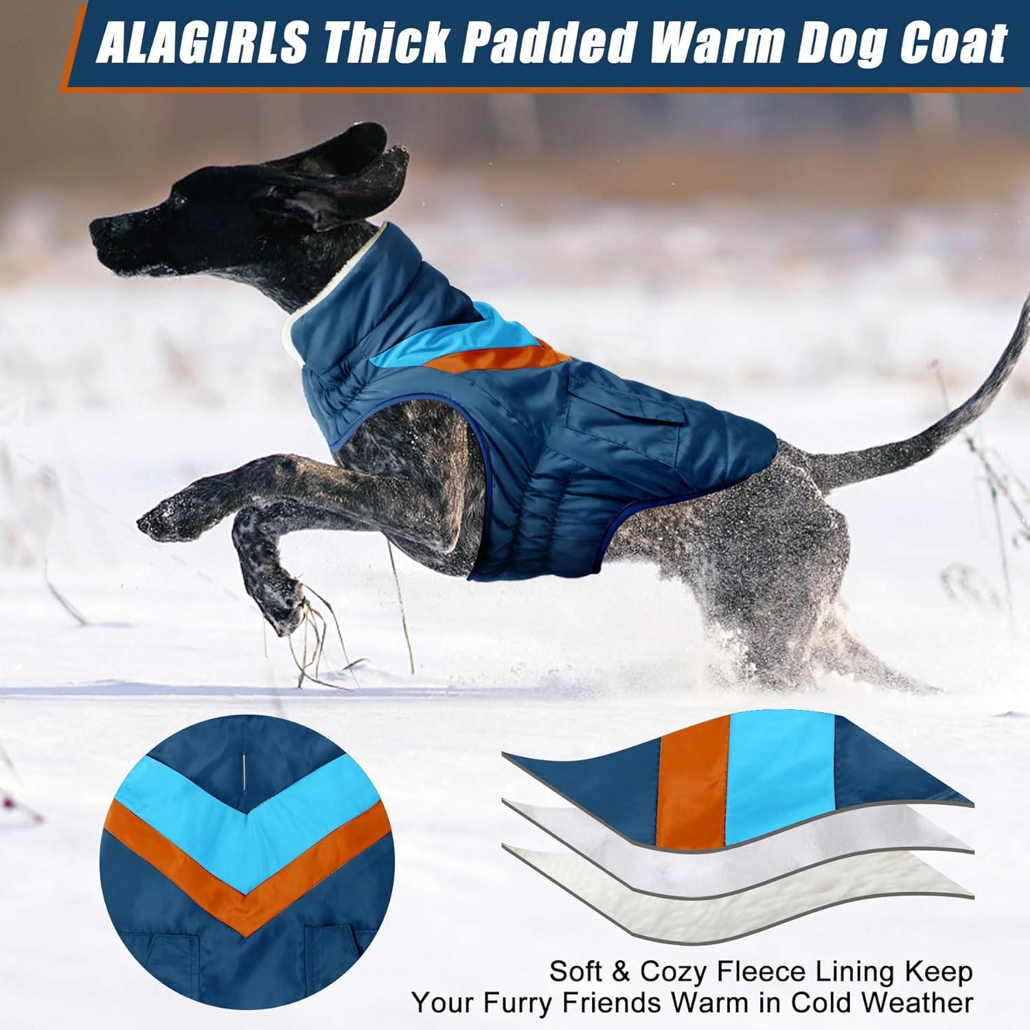 Hundemantel Winter Warm Kragen Hundejacke Klettverschluss Taschen Marineblau
