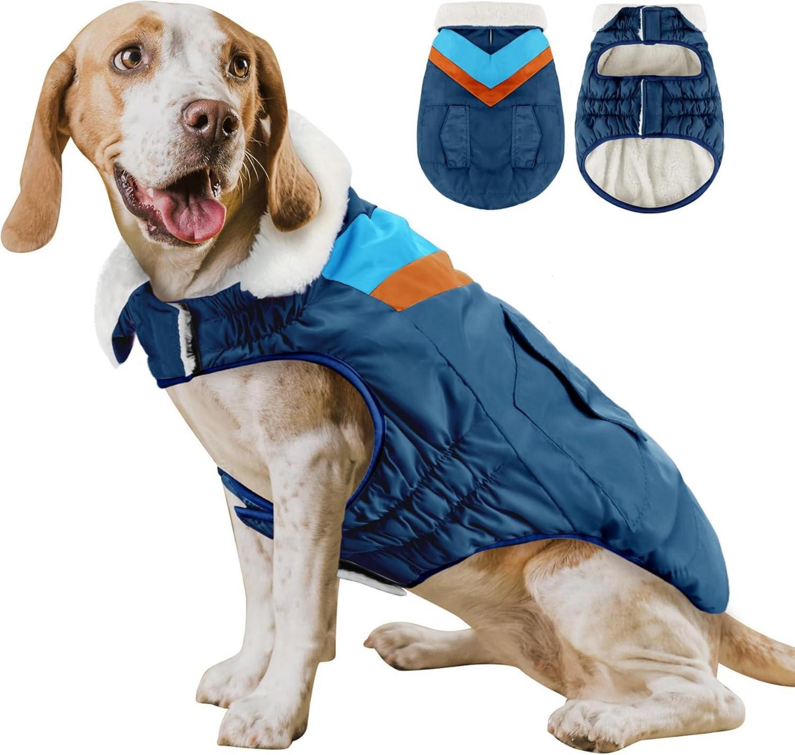 Hunde Wintermantel Warme Hundemantel Klettverschluss Marineblau