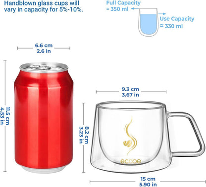 Doppelwandige Kaffeegläser 350ml 2er Set Borosilikatglas mit
