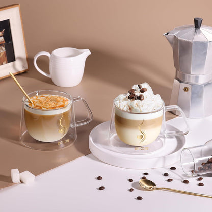 Doppelwandige Kaffeegläser 350ml 2er Set Borosilikatglas Henkel