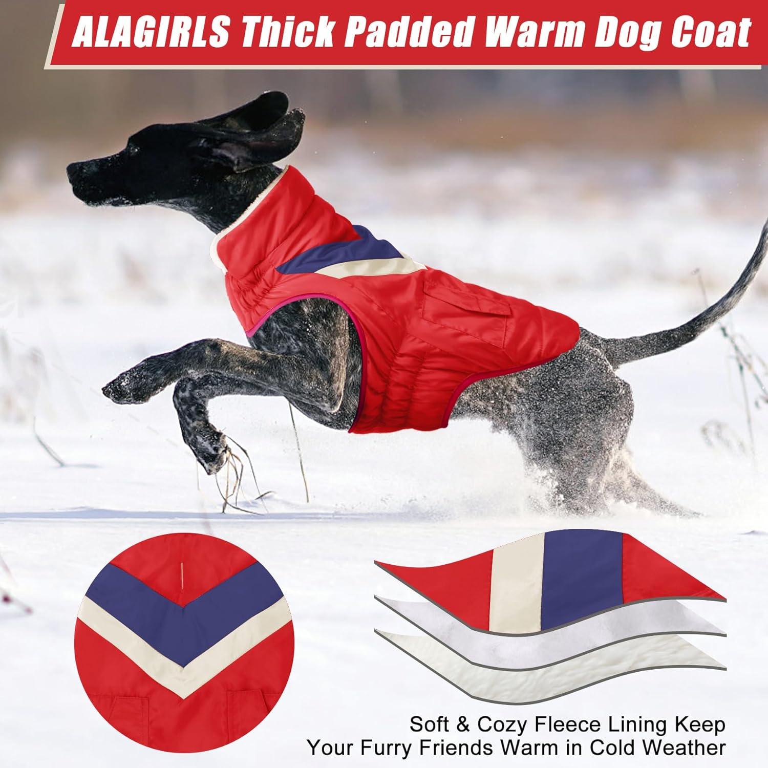 Hundemantel Winter Warm Medium Hundejacke Klettverschluss Reflektierender Streifen Rot