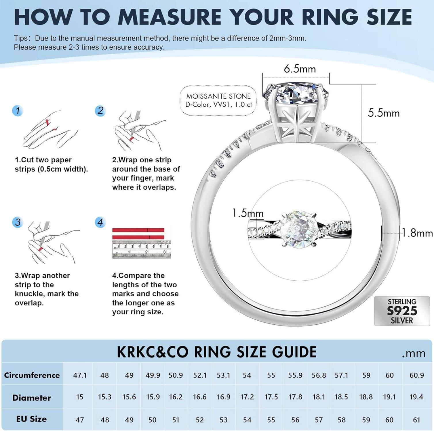 1-2 Karat Damen Moissanite Solitär Verlobungsring Silber