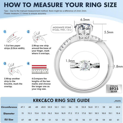 1-2 Karat Damen Moissanite Solitär Verlobungsring Silber