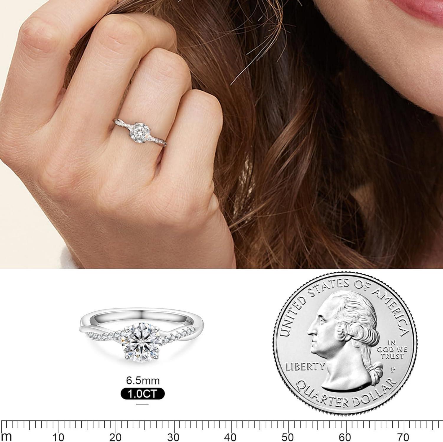 Damen Moissanite Solitär Verlobungsring 1-2 Karat VVS1 D 925 Silber Weißgold